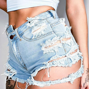 Asymmetrical Distressed Denim Shorts-Teresa's Fashionista LLC