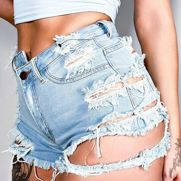 Asymmetrical Distressed Denim Shorts-Teresa's Fashionista LLC