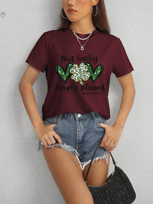 Lucky Clover Round Neck Short Sleeve T-Shirt-Teresa's Fashionista LLC
