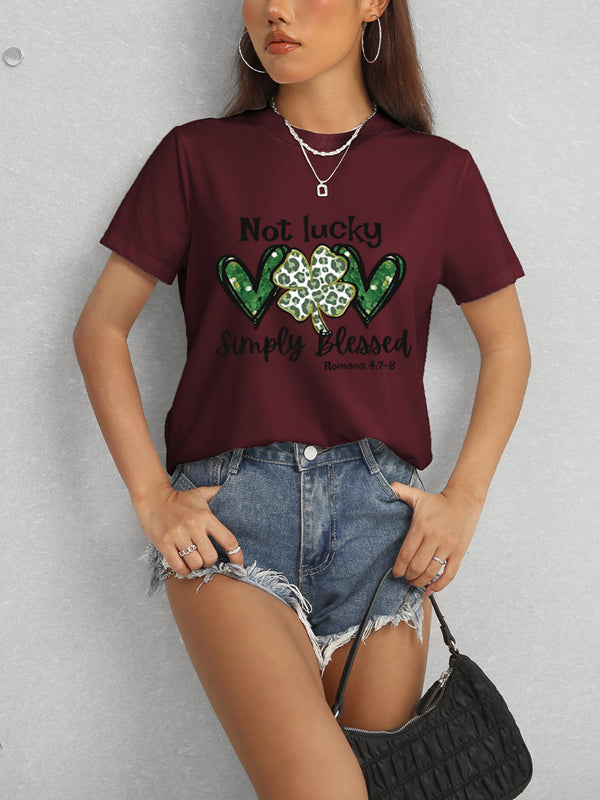 Lucky Clover Round Neck Short Sleeve T-Shirt-Teresa's Fashionista LLC