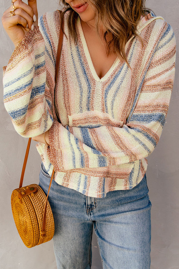Striped Hooded Sweater with Kangaroo Pocket-Teresa's Fashionista LLC