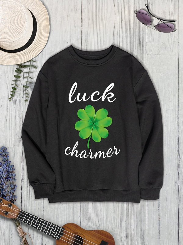 LUCK CHARMER Round Neck Sweatshirt-Teresa's Fashionista LLC