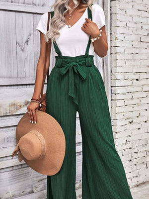 Tie Belt Wide Leg Overalls-Teresa's Fashionista LLC