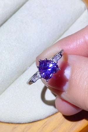 1 Carat Moissanite Heart-Shaped Platinum-Plated Ring in Purple-Teresa's Fashionista LLC