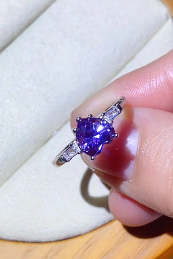 1 Carat Moissanite Heart-Shaped Platinum-Plated Ring in Purple-Teresa's Fashionista LLC