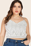 Plus Size Striped Tie-Back Cropped Cami-Teresa's Fashionista LLC