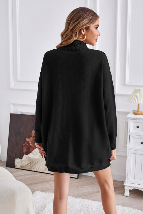 Exposed Seam Mock Neck Slit Sweater-Teresa&#39;s Fashionista LLC