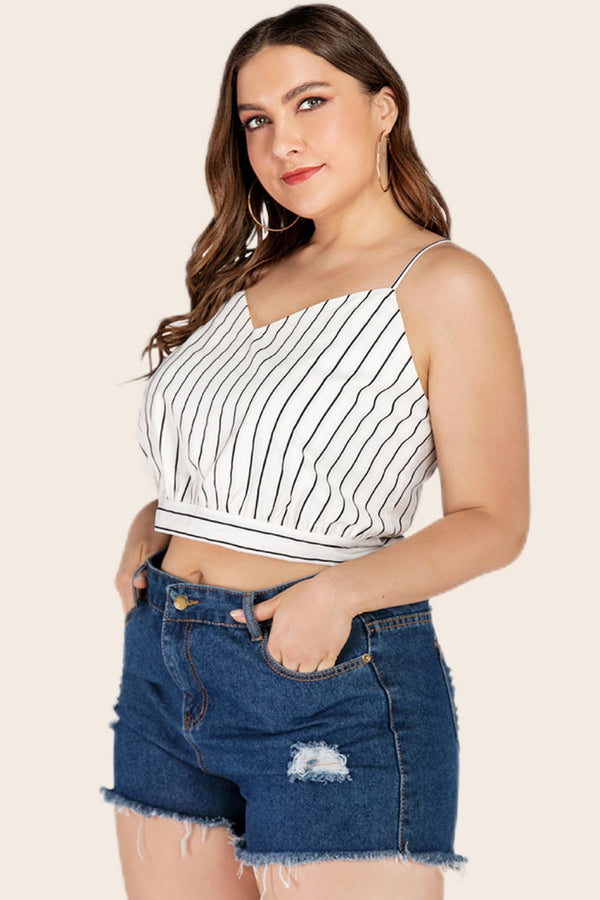 Plus Size Striped Tie-Back Cropped Cami-Teresa's Fashionista LLC