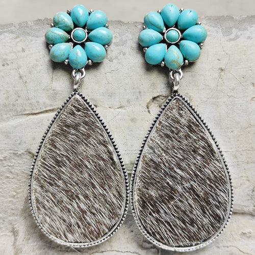 Turquoise Flower Teardrop Earrings-Teresa's Fashionista LLC