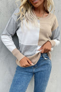 Color Block Ribbed Trim Round Neck Knit Pullover-Teresa's Fashionista LLC