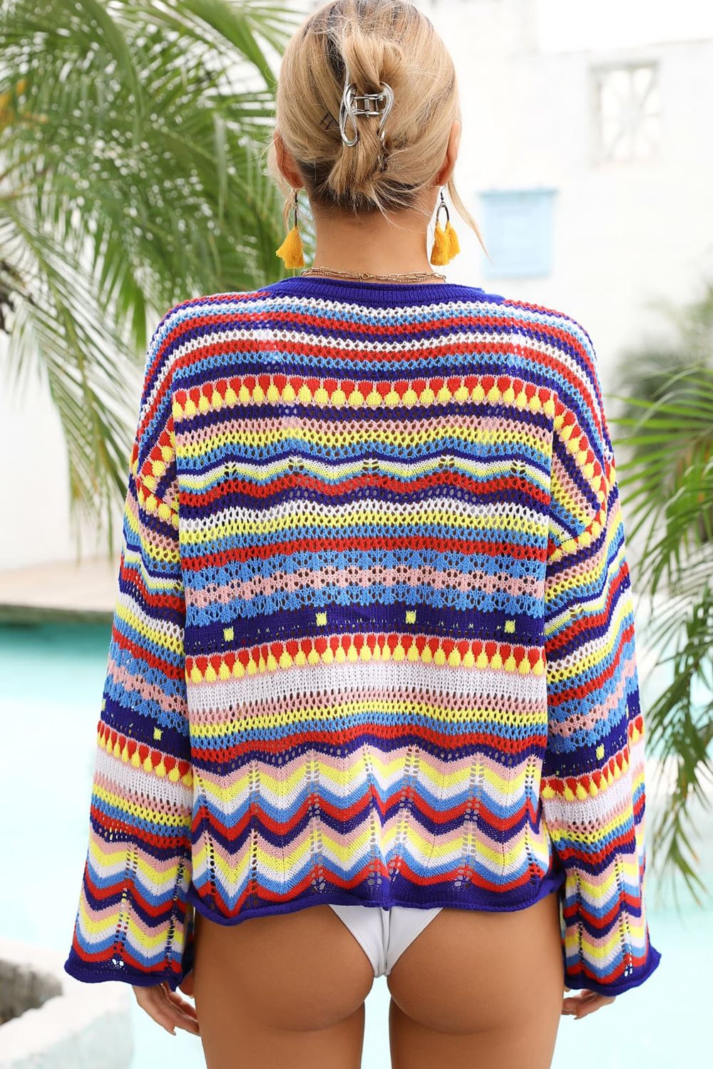 Multicolored Stripe Round Neck Cover-Up-Teresa&#39;s Fashionista LLC