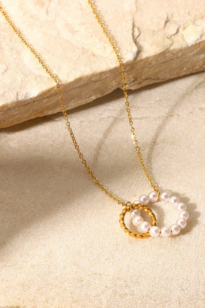 Pearl Hoop Link Pendant Necklace-Teresa's Fashionista LLC