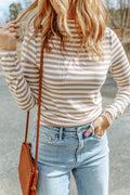 Striped Mock Neck Long Sleeve Top-Teresa's Fashionista LLC