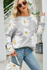 Daisy Print Openwork Round Neck Sweater-Teresa's Fashionista LLC