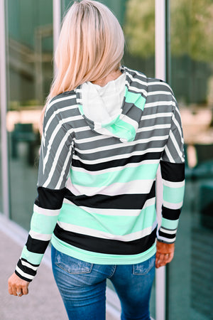 Striped Drawstring Detail Long Sleeve Hoodie-Teresa's Fashionista LLC