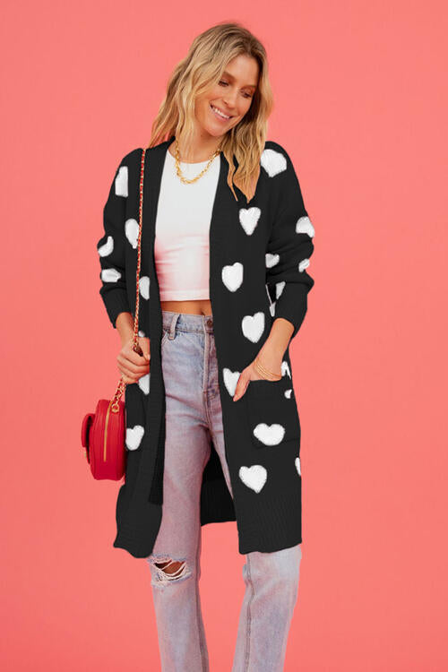 Heart Graphic Open Front Cardigan with Pockets-Teresa's Fashionista LLC