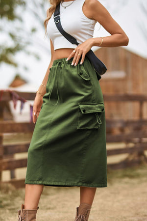 Drawstring Waist Slit Denim Skirt-Teresa's Fashionista LLC