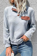 Contrast Ribbed Quarter-Snap Sweatshirt-Teresa's Fashionista LLC