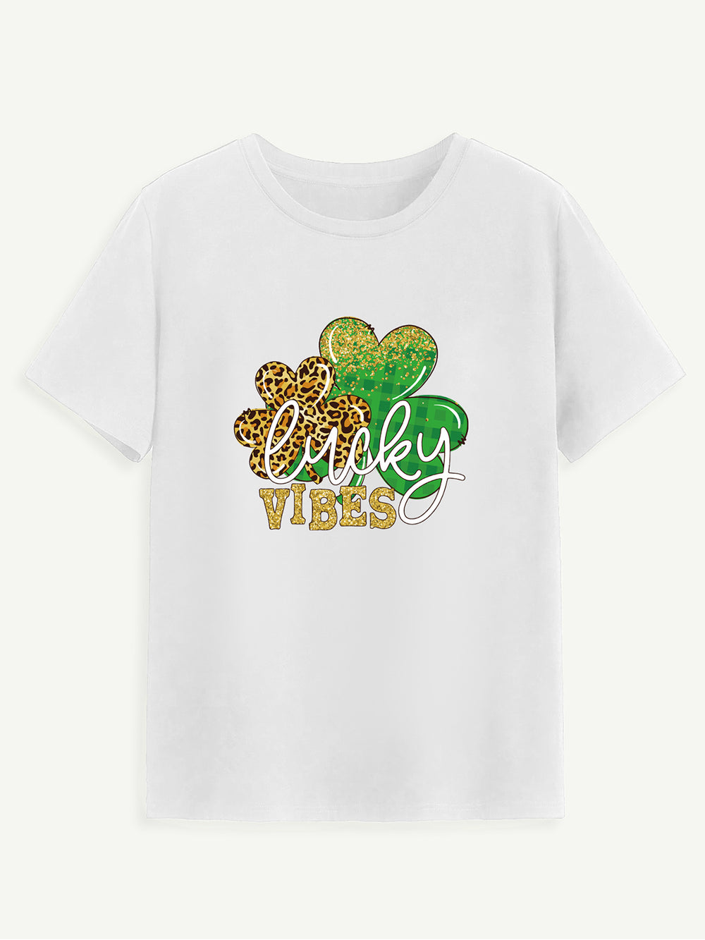 LUCKY VIBES Round Neck Short Sleeve T-Shirt-Teresa's Fashionista LLC
