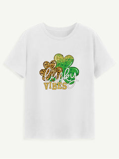 LUCKY VIBES Round Neck Short Sleeve T-Shirt-Teresa's Fashionista LLC