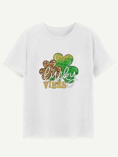 LUCKY VIBES Round Neck Short Sleeve T-Shirt-Teresa's Fashionista LLC