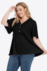 Plus Size Buttoned V-Neck Frill Trim Babydoll Blouse-Teresa's Fashionista LLC