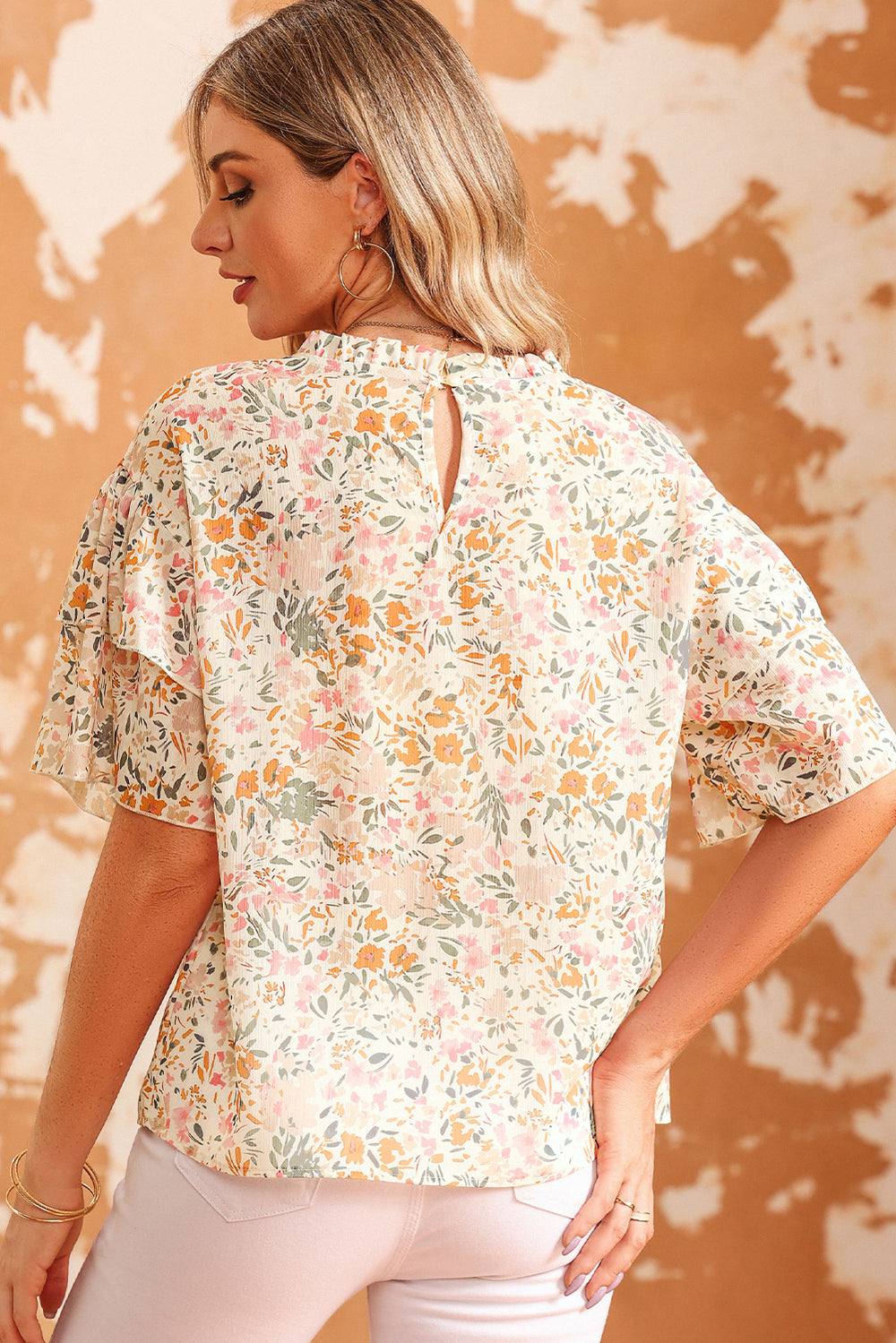 Floral Round Neck Short Sleeve Blouse-Teresa's Fashionista LLC