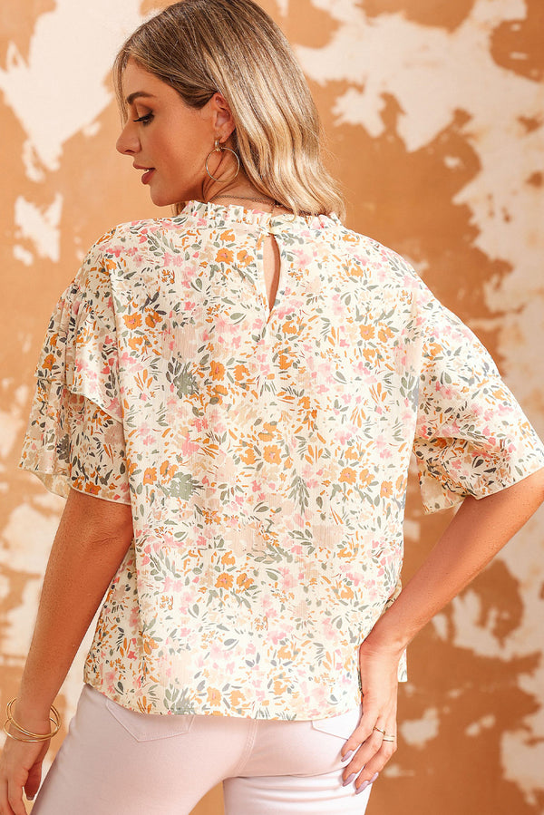 Floral Round Neck Short Sleeve Blouse-Teresa's Fashionista LLC