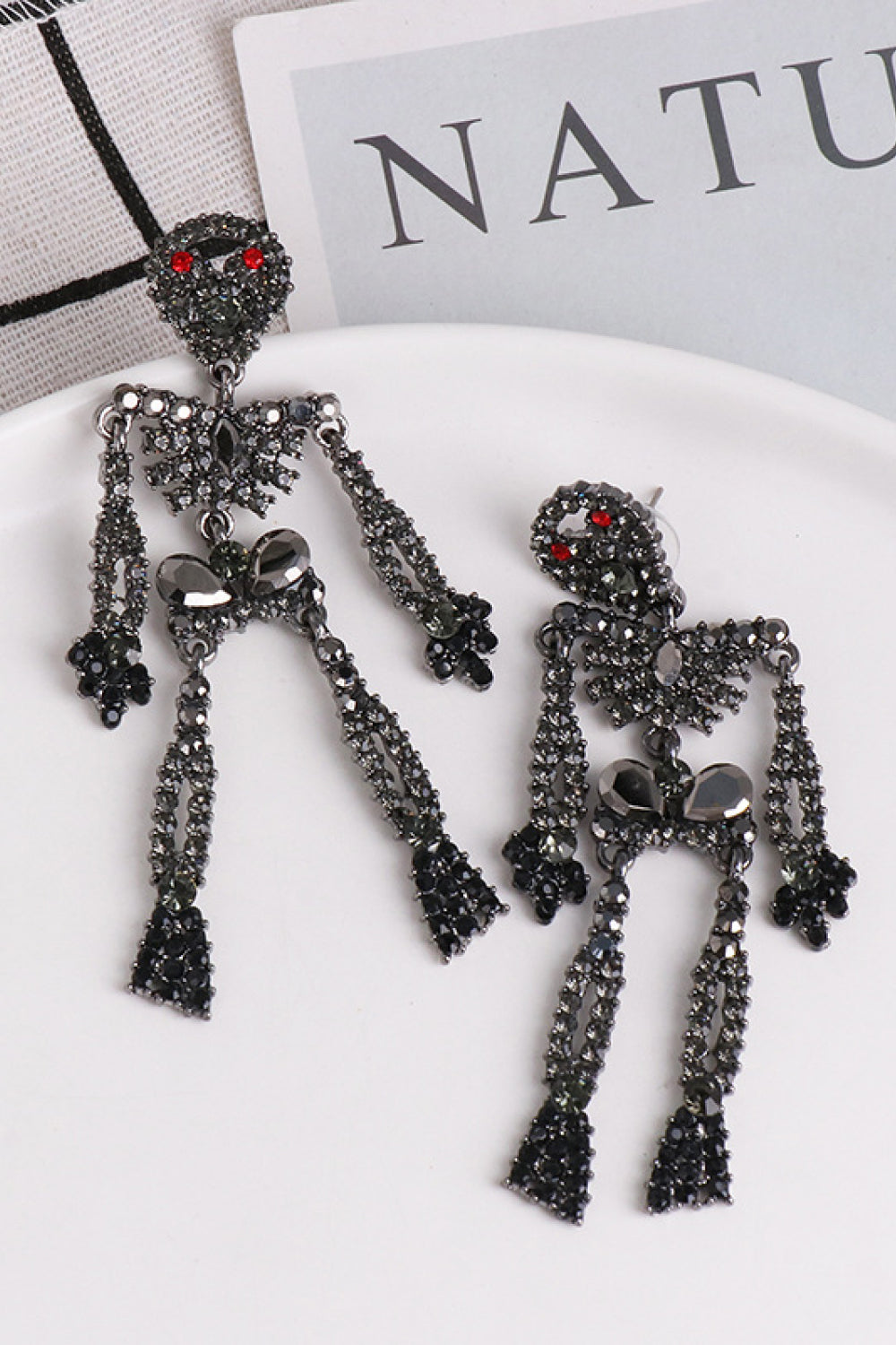 Skeleton Shape Glass Stone Dangle Earrings-Teresa's Fashionista LLC