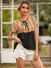 Striped Tie Neck Short Sleeve Blouse-Teresa's Fashionista LLC