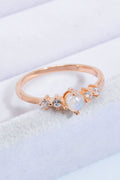 Natural Moonstone and Zircon 18K Rose Gold-Plated Ring-Teresa's Fashionista LLC