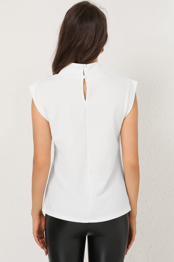 Mock Neck Cap Sleeve Blouse-Teresa's Fashionista LLC