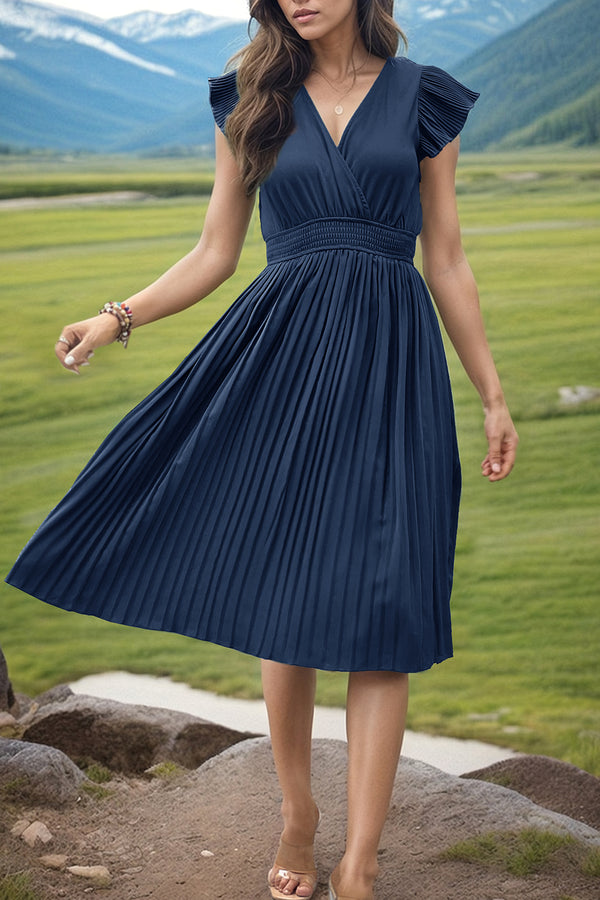 Tied Smocked Waist Flutter Sleeve Dress-Teresa's Fashionista LLC