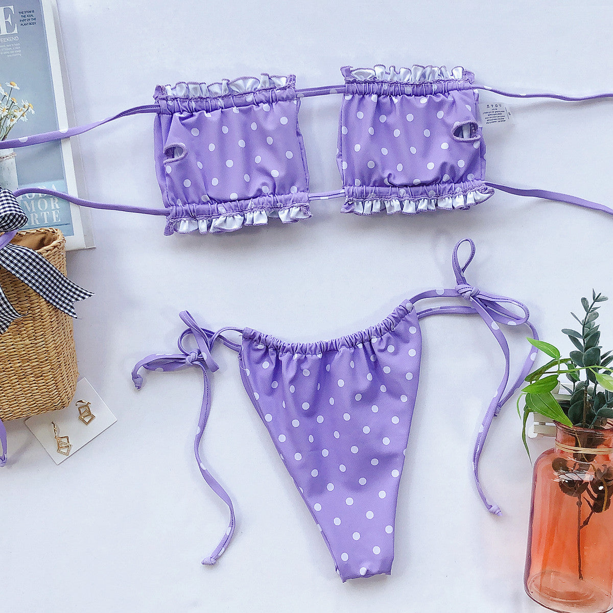 Frill Trim Ruched Bikini Set-Teresa&#39;s Fashionista LLC