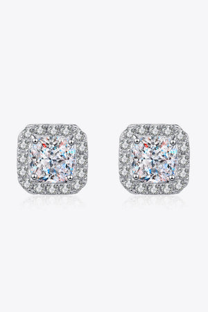 925 Sterling Silver Inlaid 2 Carat Moissanite Square Stud Earrings-Teresa's Fashionista LLC