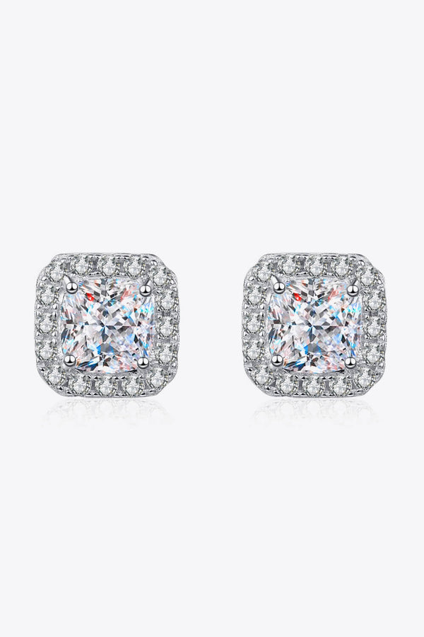 925 Sterling Silver Inlaid 2 Carat Moissanite Square Stud Earrings-Teresa's Fashionista LLC