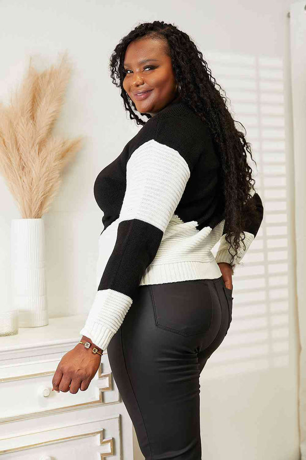 Woven Right Two-Tone Openwork Rib-Knit Sweater-Teresa's Fashionista LLC