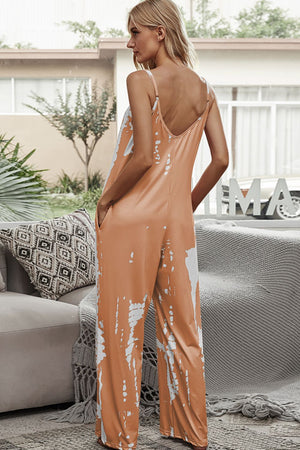 Tie-Dye Spaghetti Strap Jumpsuit with Pockets-Teresa's Fashionista LLC