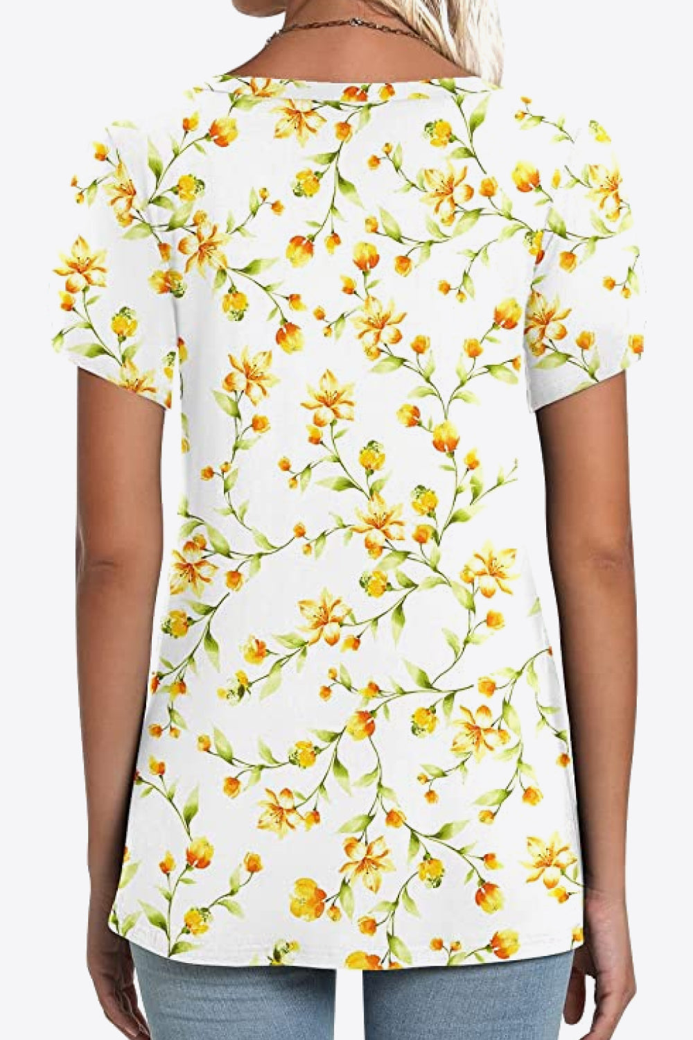 Printed Petal Sleeve V-Neck Blouse-Teresa's Fashionista LLC