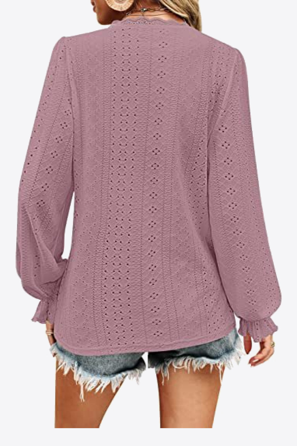 Eyelet V-Neck Flounce Sleeve Blouse-Teresa's Fashionista LLC