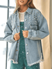 Collared Neck Raw Hem Dropped Shoulder Denim Jacket-Teresa's Fashionista LLC