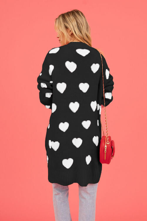 Heart Graphic Open Front Cardigan with Pockets-Teresa's Fashionista LLC