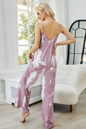 Tie-Dye Spaghetti Strap Jumpsuit with Pockets-Teresa's Fashionista LLC
