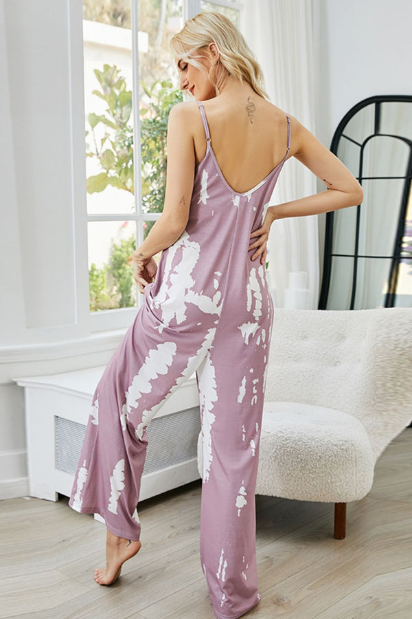 Tie-Dye Spaghetti Strap Jumpsuit with Pockets-Teresa's Fashionista LLC