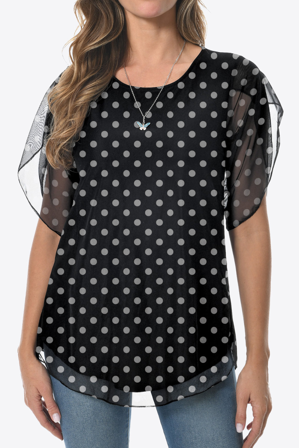 Printed Round Neck Curved Hem Blouse-Teresa's Fashionista LLC