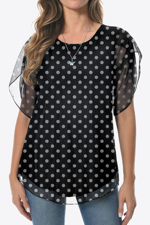 Printed Round Neck Curved Hem Blouse-Teresa's Fashionista LLC