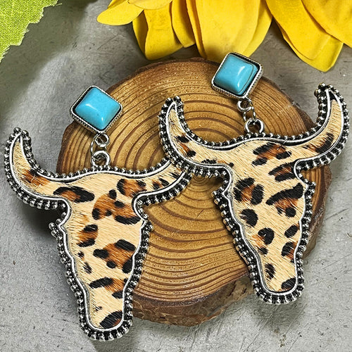 Bull Shape Turquoise Dangle Earrings-Teresa's Fashionista LLC