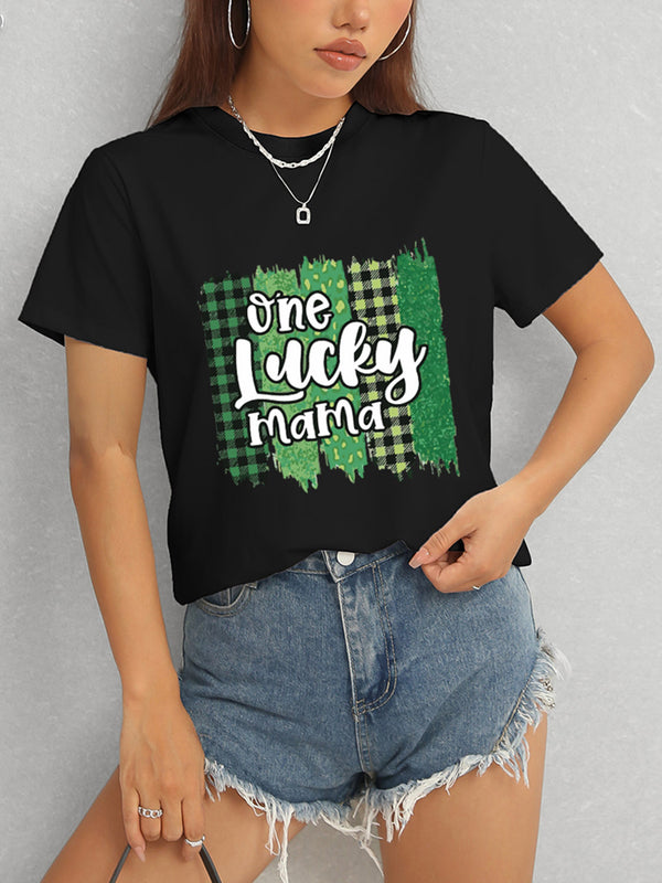 ONE LUCKY MAMA Round Neck T-Shirt-Teresa's Fashionista LLC