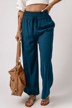 Drawstring Smocked Waist Wide Leg Pants-Teresa's Fashionista LLC