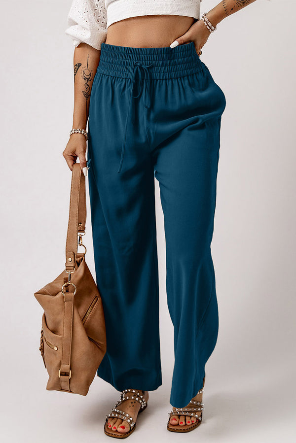 Drawstring Smocked Waist Wide Leg Pants-Teresa's Fashionista LLC